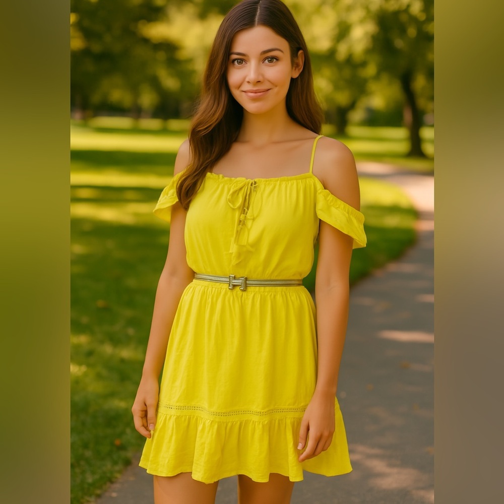 𝅺LULU’S Lemon Drop Cold Shoulder Midi Dress- Size Small